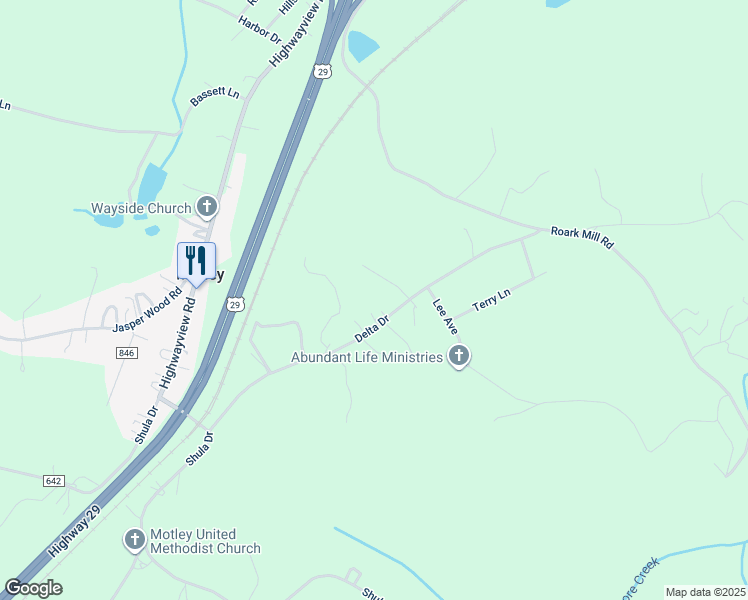 map of restaurants, bars, coffee shops, grocery stores, and more near 625 Delta Drive in Hurt