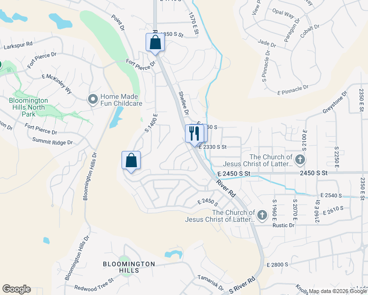 map of restaurants, bars, coffee shops, grocery stores, and more near 2334 South River Road in St. George