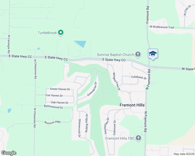 map of restaurants, bars, coffee shops, grocery stores, and more near 4200-4208 Greenbriar Drive in Nixa