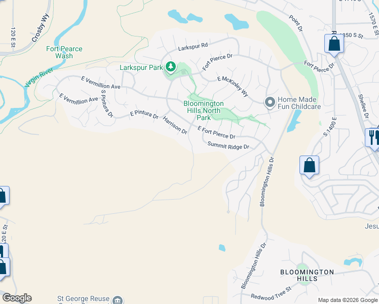 map of restaurants, bars, coffee shops, grocery stores, and more near 2364 Apparation Court in St. George