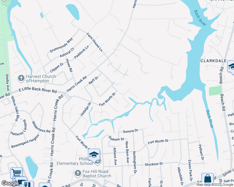 map of restaurants, bars, coffee shops, grocery stores, and more near 1 Fort Worth Street in Hampton