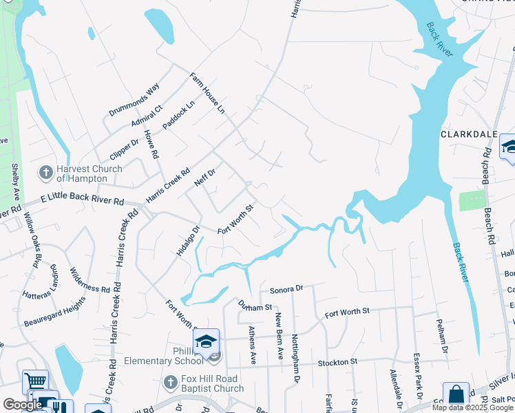 map of restaurants, bars, coffee shops, grocery stores, and more near 1 Fort Worth Street in Hampton