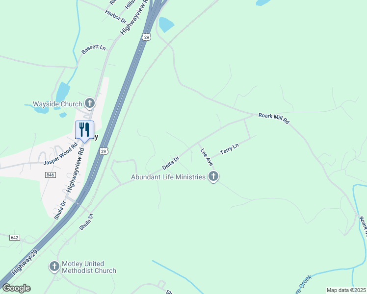 map of restaurants, bars, coffee shops, grocery stores, and more near 701 Delta Drive in Hurt