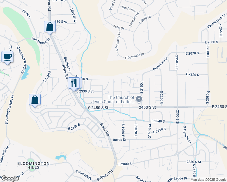 map of restaurants, bars, coffee shops, grocery stores, and more near 2328 1880 East Street in Saint George