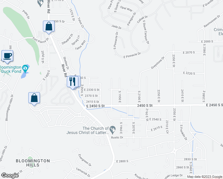 map of restaurants, bars, coffee shops, grocery stores, and more near 2328 1880 East Street in St. George