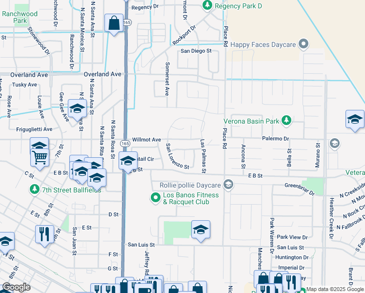 map of restaurants, bars, coffee shops, grocery stores, and more near 238 Senora Court in Los Banos