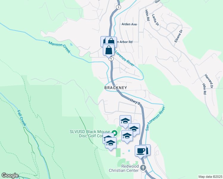 map of restaurants, bars, coffee shops, grocery stores, and more near 105 Glen Lomond Lane in Ben Lomond