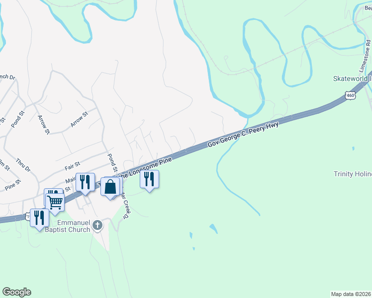 map of restaurants, bars, coffee shops, grocery stores, and more near 13423 Reagen Street in Pounding Mill