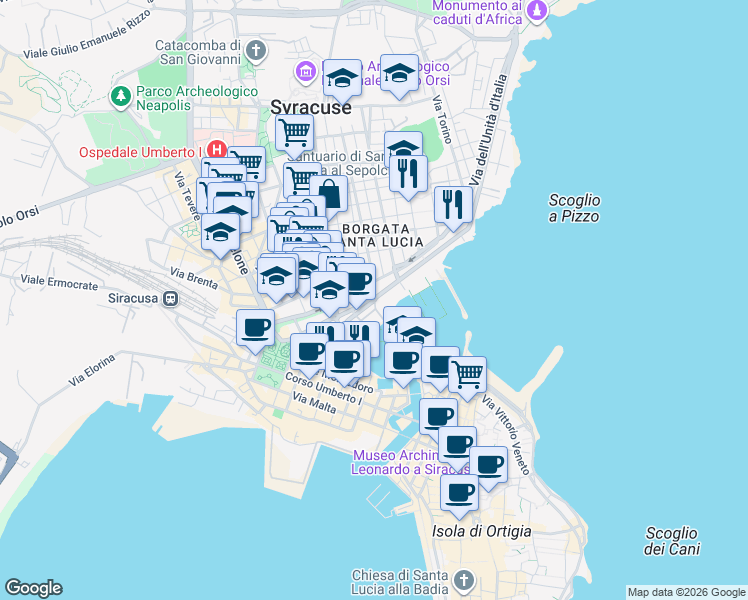 map of restaurants, bars, coffee shops, grocery stores, and more near 4 Via Bainsizza in Syracuse