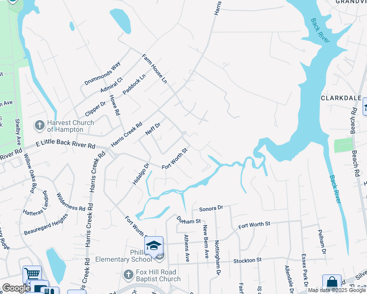 map of restaurants, bars, coffee shops, grocery stores, and more near 4 Fort Worth Street in Hampton