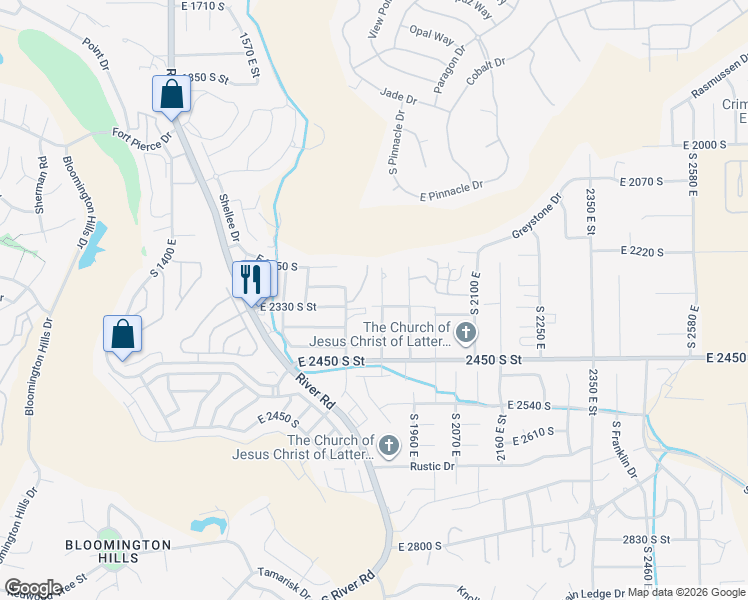 map of restaurants, bars, coffee shops, grocery stores, and more near 2314 South 1880 East Street in St. George