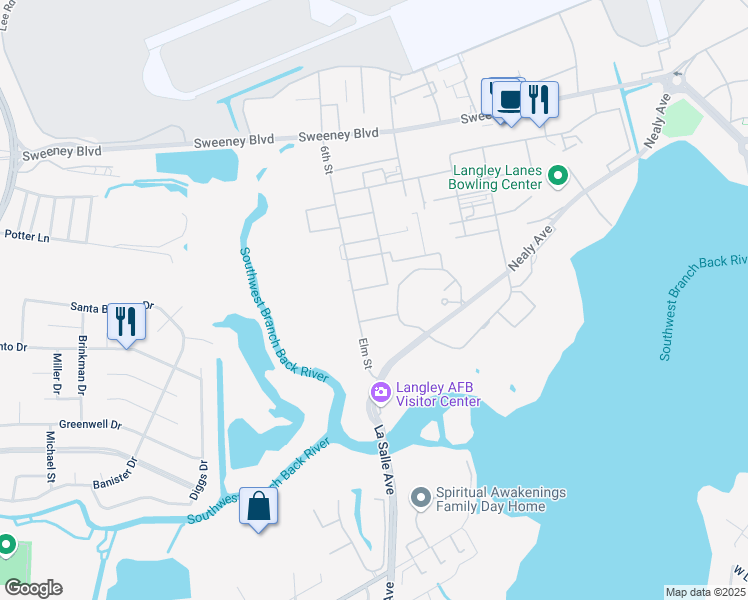map of restaurants, bars, coffee shops, grocery stores, and more near 21 Elm Street in Hampton