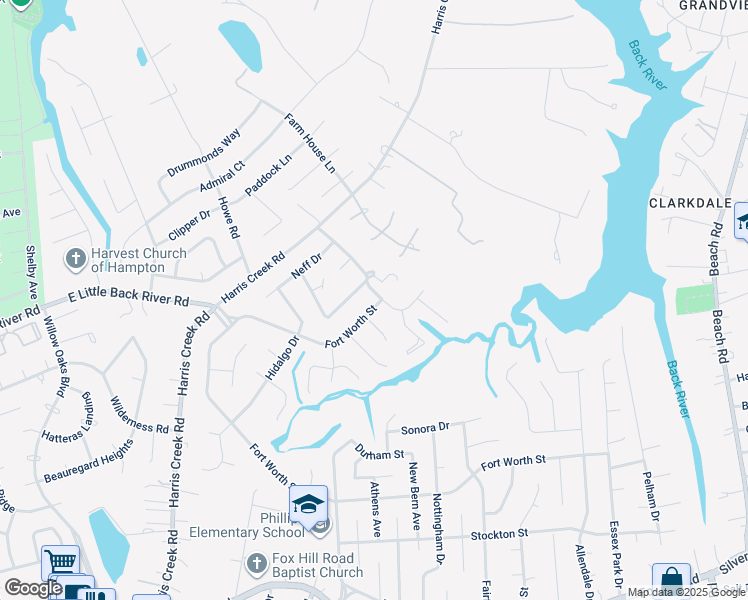 map of restaurants, bars, coffee shops, grocery stores, and more near 2 Fort Worth Street in Hampton