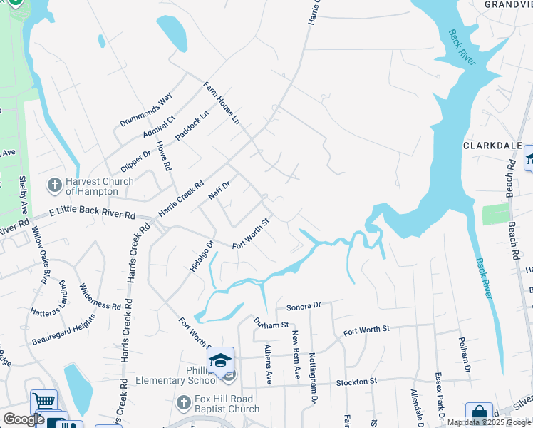 map of restaurants, bars, coffee shops, grocery stores, and more near 2 Fort Worth Street in Hampton