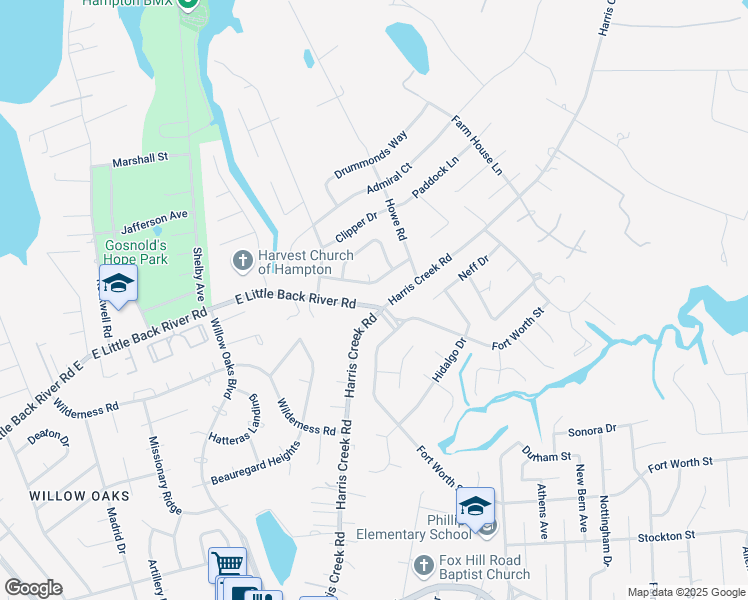 map of restaurants, bars, coffee shops, grocery stores, and more near 1049 Little Back River Road East in Hampton