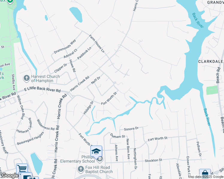 map of restaurants, bars, coffee shops, grocery stores, and more near 37 Holiday Drive in Hampton