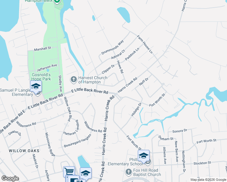 map of restaurants, bars, coffee shops, grocery stores, and more near 1052 Windjammer Drive in Hampton