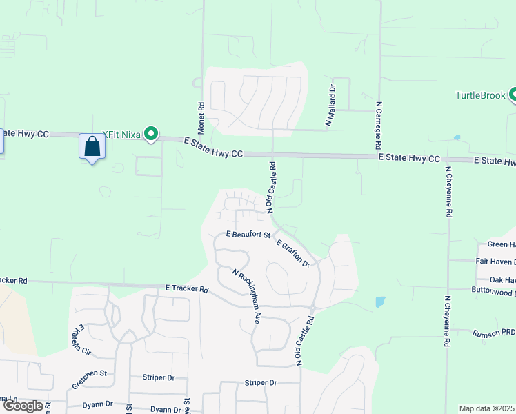 map of restaurants, bars, coffee shops, grocery stores, and more near North Old Castle Road in Nixa