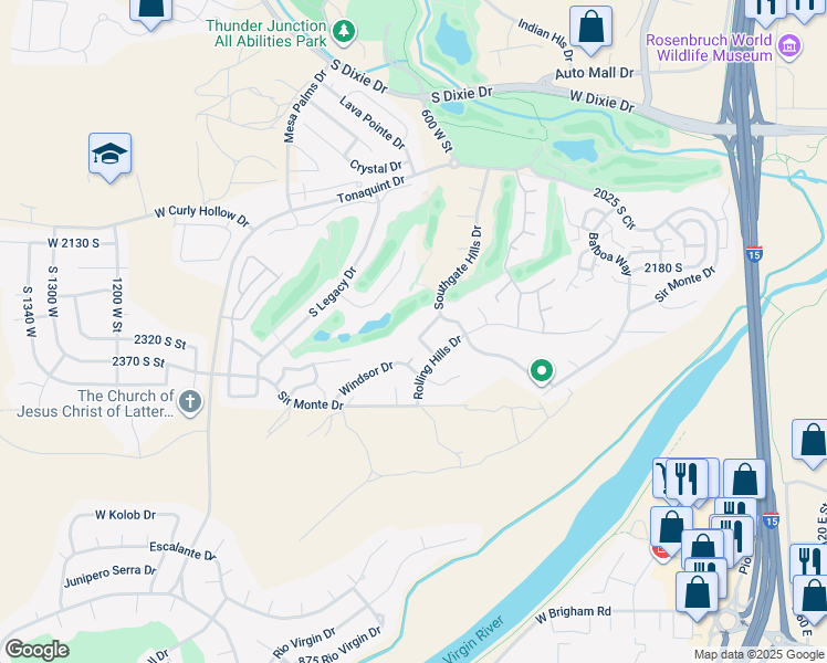 map of restaurants, bars, coffee shops, grocery stores, and more near 646 Verde Ridge Road in St. George