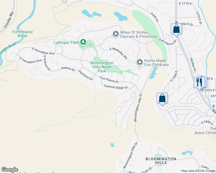 map of restaurants, bars, coffee shops, grocery stores, and more near 976 Fort Pierce Drive in St. George