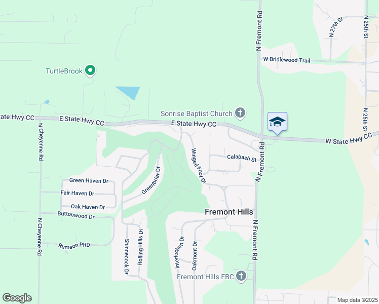 map of restaurants, bars, coffee shops, grocery stores, and more near 3112 Winged Foot Drive in Nixa