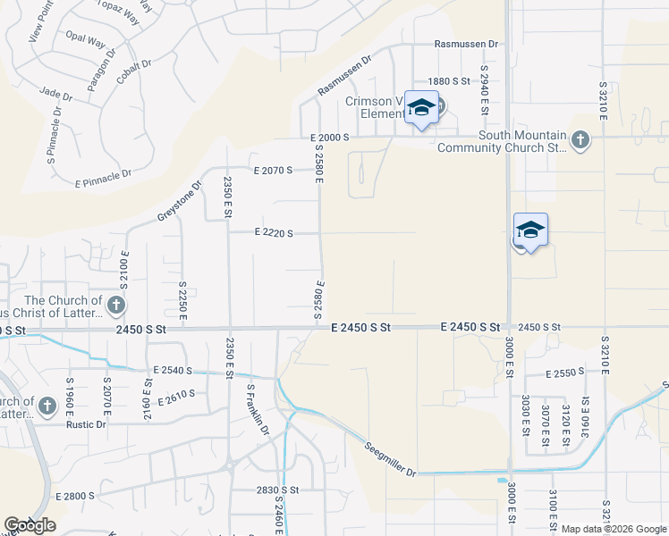 map of restaurants, bars, coffee shops, grocery stores, and more near 2580 East Street in St. George