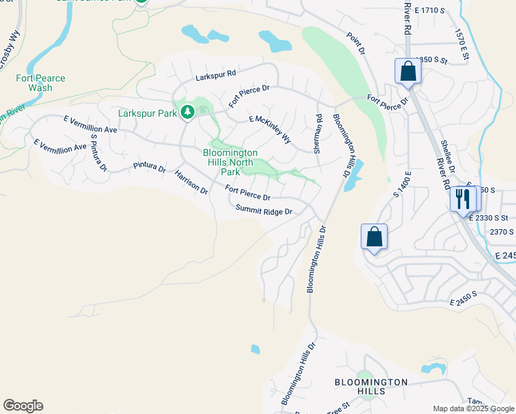 map of restaurants, bars, coffee shops, grocery stores, and more near 976 Fort Pierce Drive in St. George