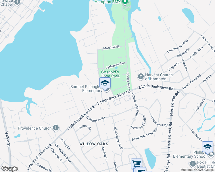 map of restaurants, bars, coffee shops, grocery stores, and more near Gibson Ave in Hampton