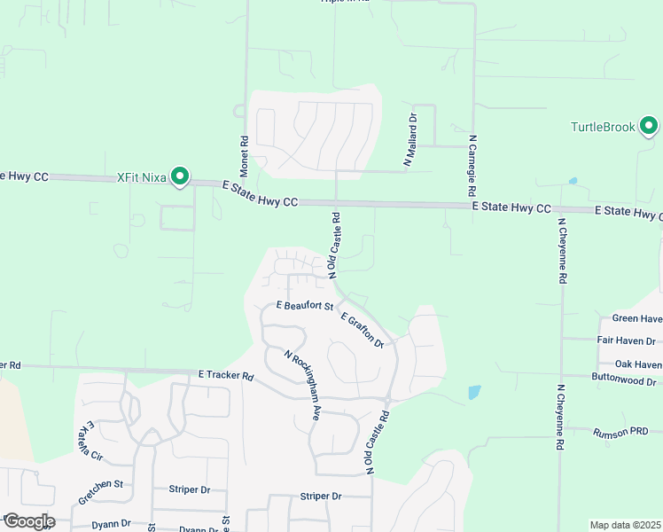 map of restaurants, bars, coffee shops, grocery stores, and more near North Old Castle Road in Nixa