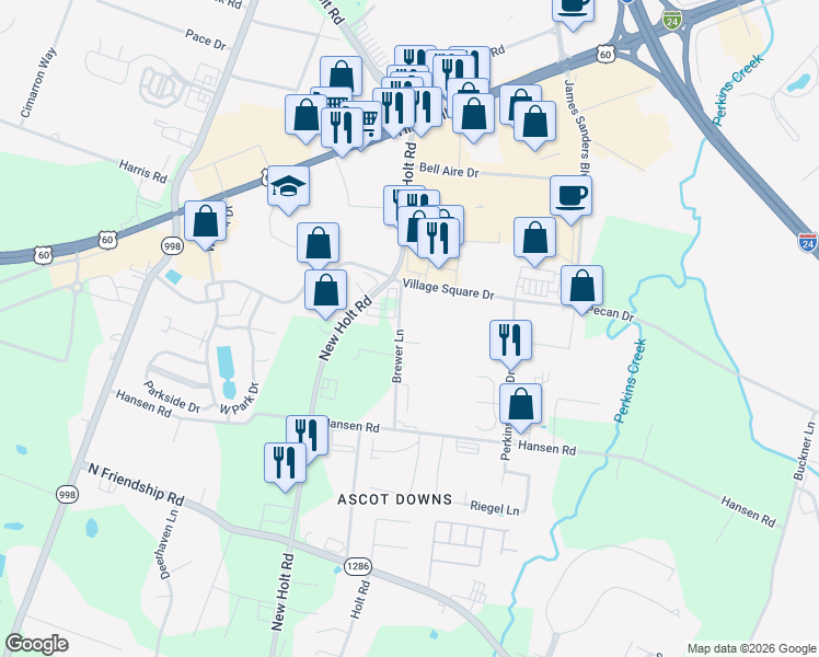 map of restaurants, bars, coffee shops, grocery stores, and more near 2688-2702 Brewer Ln in Paducah