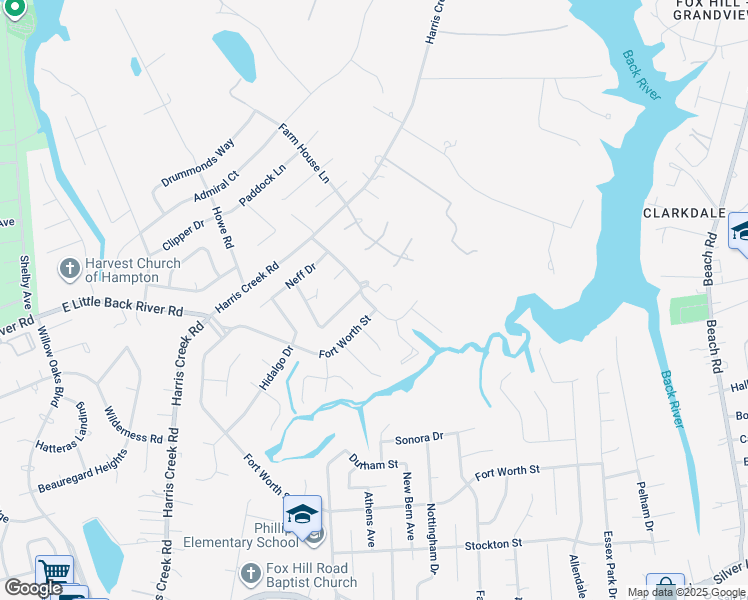 map of restaurants, bars, coffee shops, grocery stores, and more near 29 Harris Landing Road in Hampton