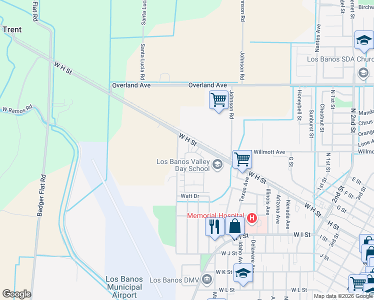map of restaurants, bars, coffee shops, grocery stores, and more near 838 Auction Street in Los Banos