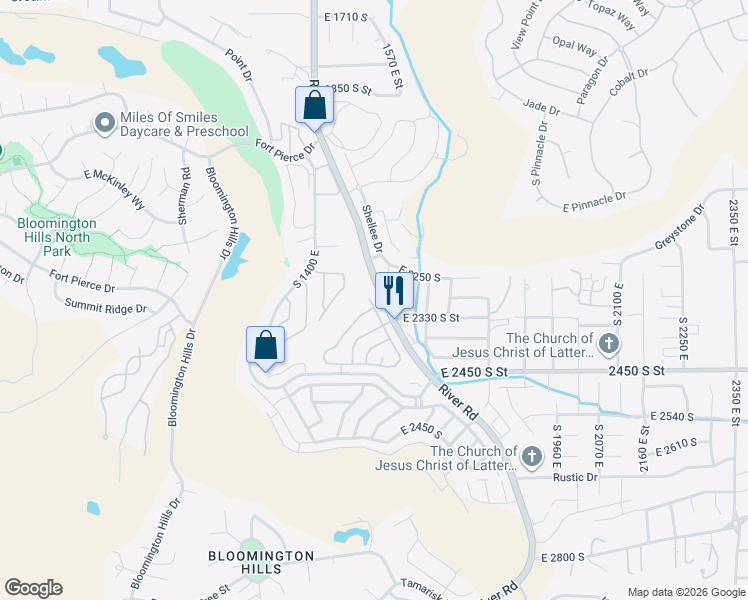 map of restaurants, bars, coffee shops, grocery stores, and more near 2334 South River Road in St. George