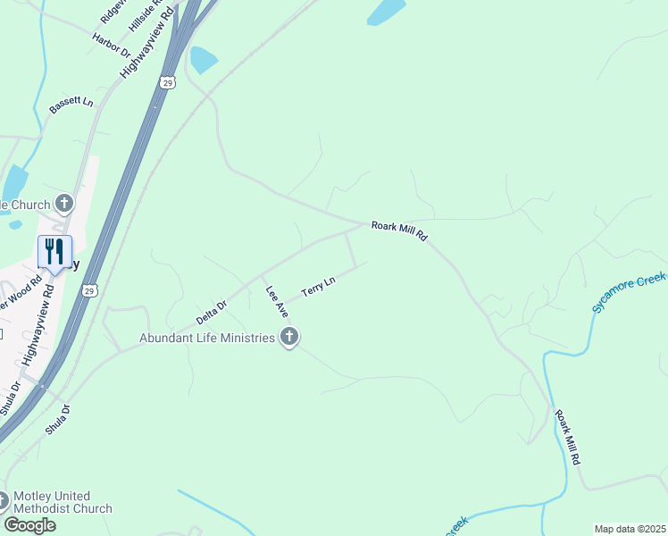 map of restaurants, bars, coffee shops, grocery stores, and more near 121 Terry Lane in Hurt