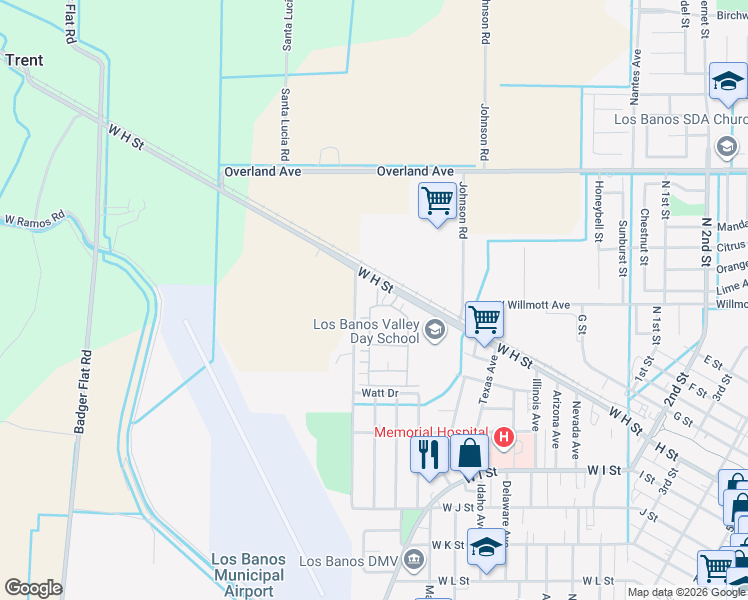 map of restaurants, bars, coffee shops, grocery stores, and more near 838 Auction Street in Los Banos