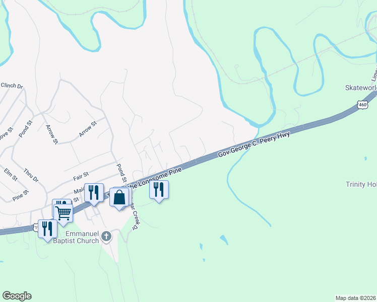 map of restaurants, bars, coffee shops, grocery stores, and more near 13423 Reagen Street in Pounding Mill