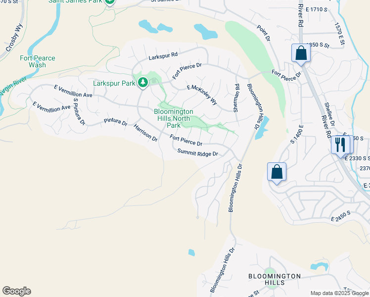 map of restaurants, bars, coffee shops, grocery stores, and more near 955 Summit Ridge Drive in St. George