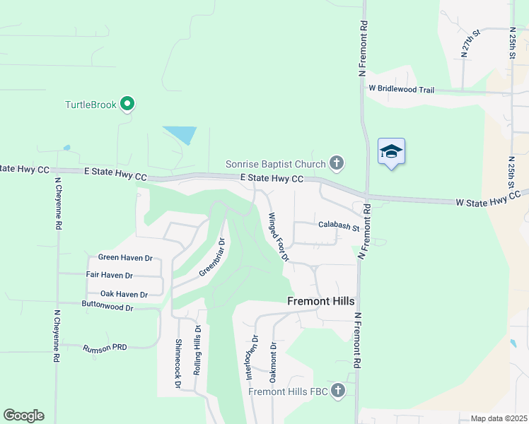 map of restaurants, bars, coffee shops, grocery stores, and more near 3112-3116 Winged Foot Drive in Nixa