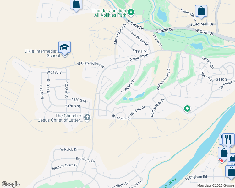 map of restaurants, bars, coffee shops, grocery stores, and more near 2286 South Legacy Drive in St. George