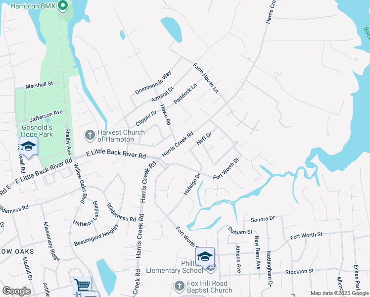 map of restaurants, bars, coffee shops, grocery stores, and more near 5 Neff Drive in Hampton