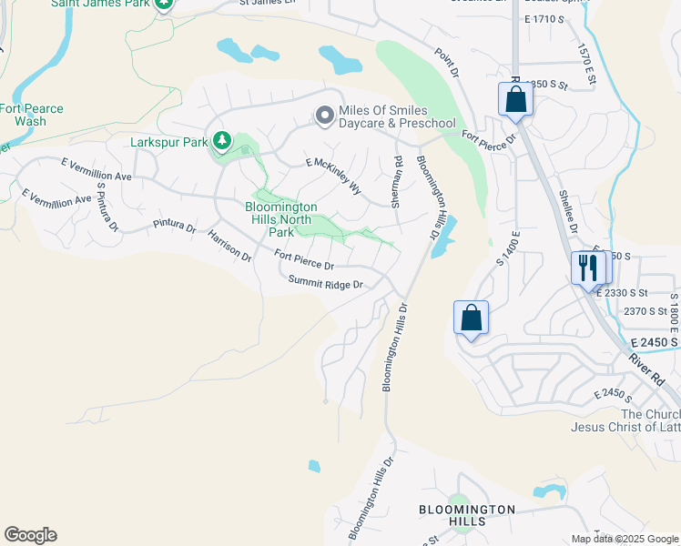 map of restaurants, bars, coffee shops, grocery stores, and more near 1054 Fort Pierce Drive in St. George