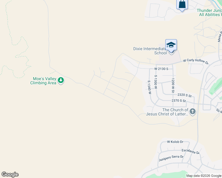 map of restaurants, bars, coffee shops, grocery stores, and more near 1640 West in St. George