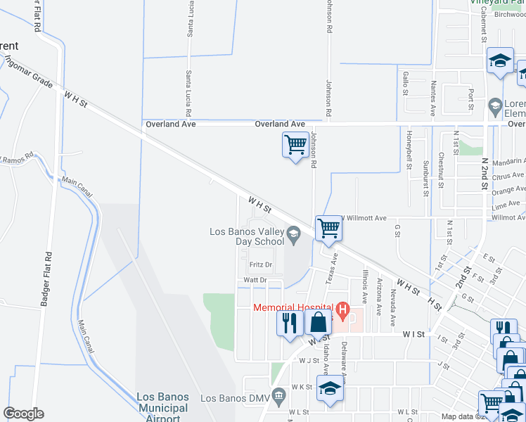 map of restaurants, bars, coffee shops, grocery stores, and more near 838 Auction Street in Los Banos