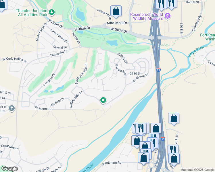 map of restaurants, bars, coffee shops, grocery stores, and more near 411 Wedgewood Circle in St. George