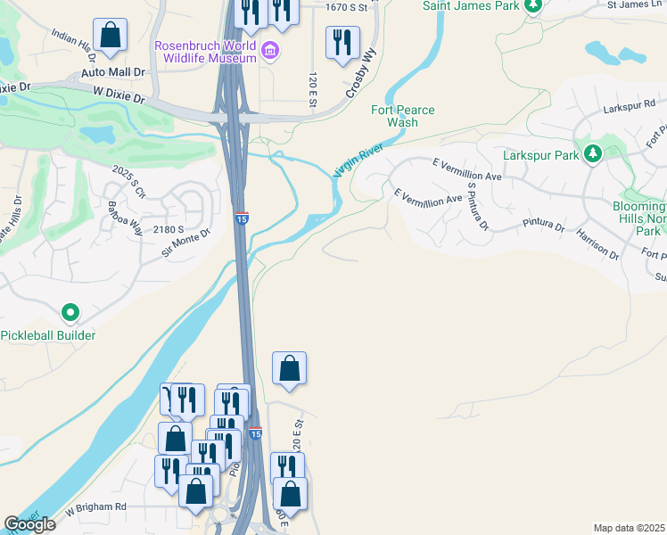 map of restaurants, bars, coffee shops, grocery stores, and more near in St. George