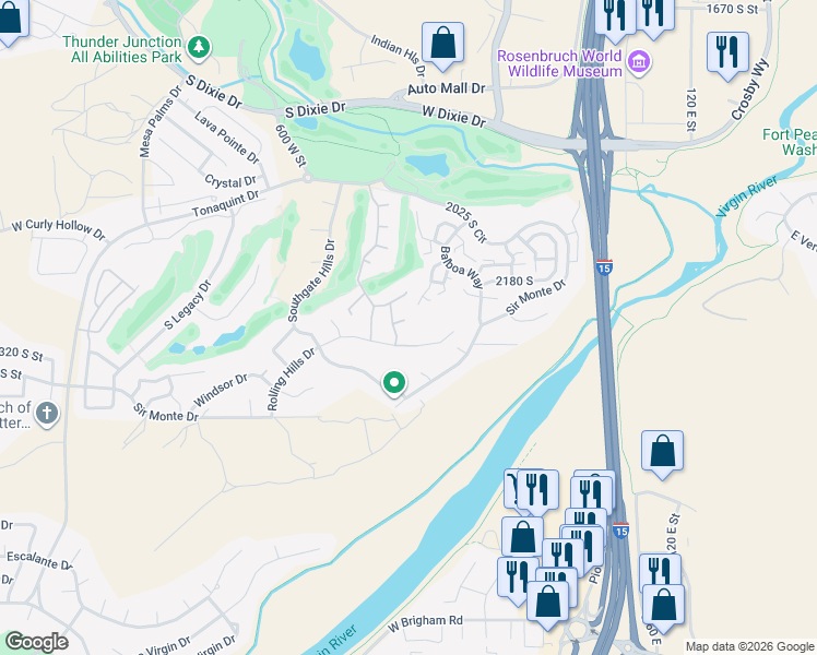 map of restaurants, bars, coffee shops, grocery stores, and more near 411 Wedgewood Cir in St George