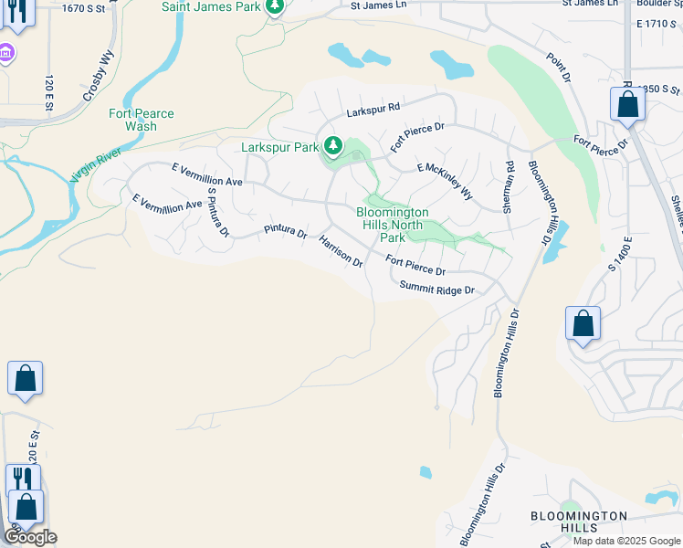 map of restaurants, bars, coffee shops, grocery stores, and more near 2340 Guardian Circle in St. George