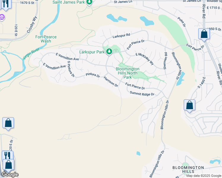 map of restaurants, bars, coffee shops, grocery stores, and more near 2340 Guardian Circle in St. George