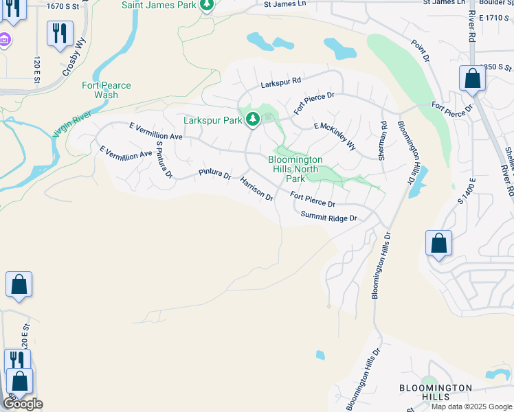 map of restaurants, bars, coffee shops, grocery stores, and more near 2340 Guardian Circle in St. George