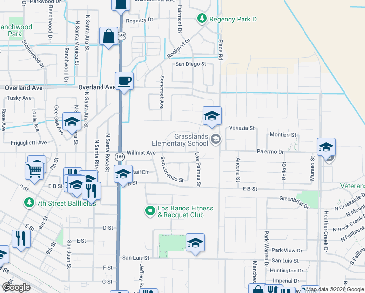 map of restaurants, bars, coffee shops, grocery stores, and more near 253 San Pelmo Ct in Los Banos